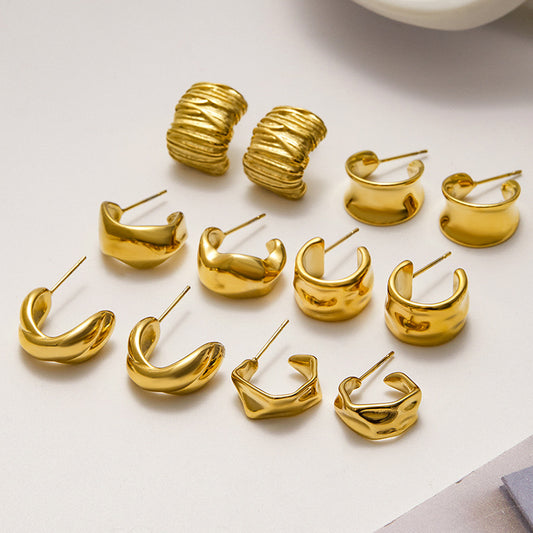 Pendientes de Acero de Titanio Geométricos para Mujer con Acabado Galvanizado, Joyería de Acero Inoxidable Hipoalergénica y a la Moda