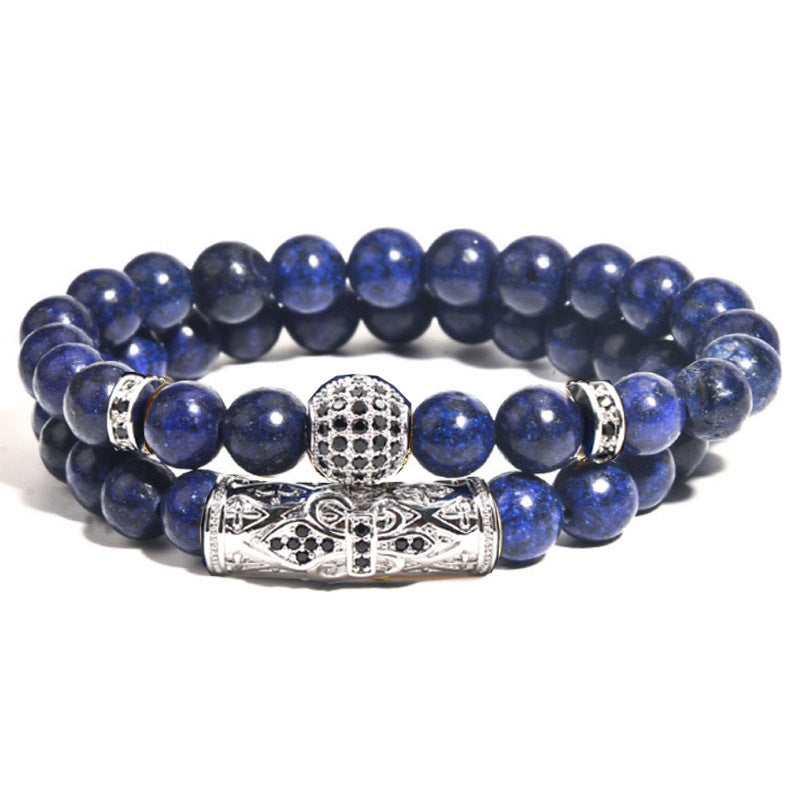 Business Crown Shape Brass Inlay Agate Rhinestone Unisex Bracelet Set