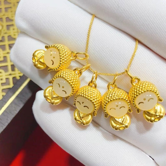 Collana Pendente Minimalista Buddha Sorridente per Donne e Uomini in Acciaio al Titanio con Finitura Placcata, Catena Clavicola Leggera
