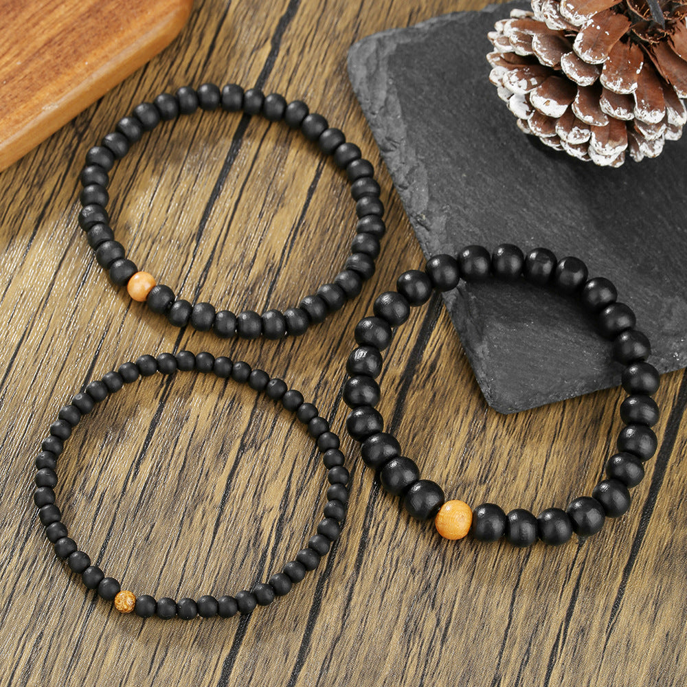 Minimalist Vintage Round Wood Beaded Stretch Bracelet