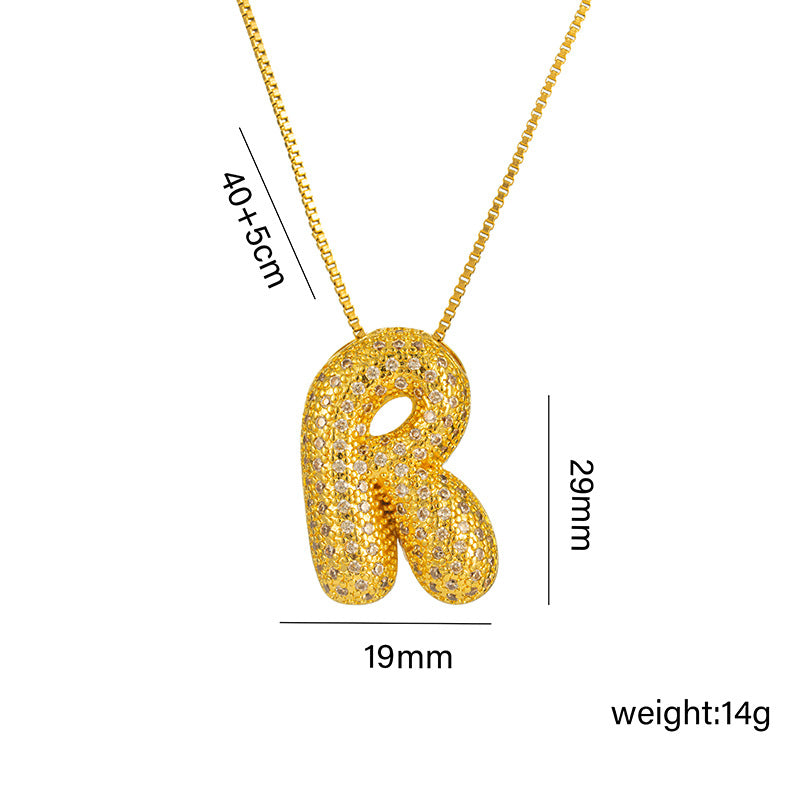 Collana da donna in acciaio al titanio a forma di lettera alla moda con intarsio in strass, design a catena a scatola