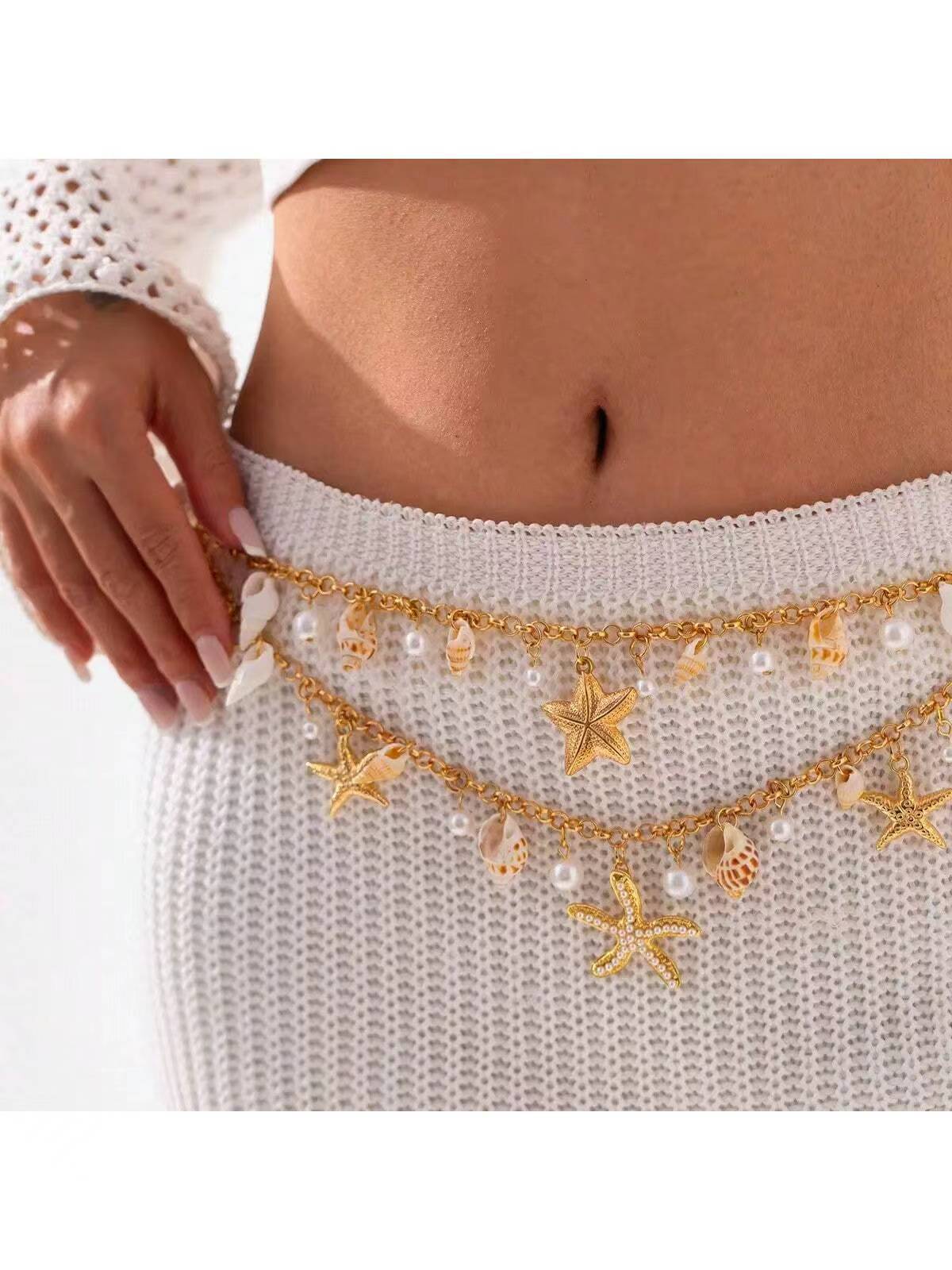 Bohemian Vintage Geometric Shell Starfish Conch Alloy Plated Body Chain for Women
