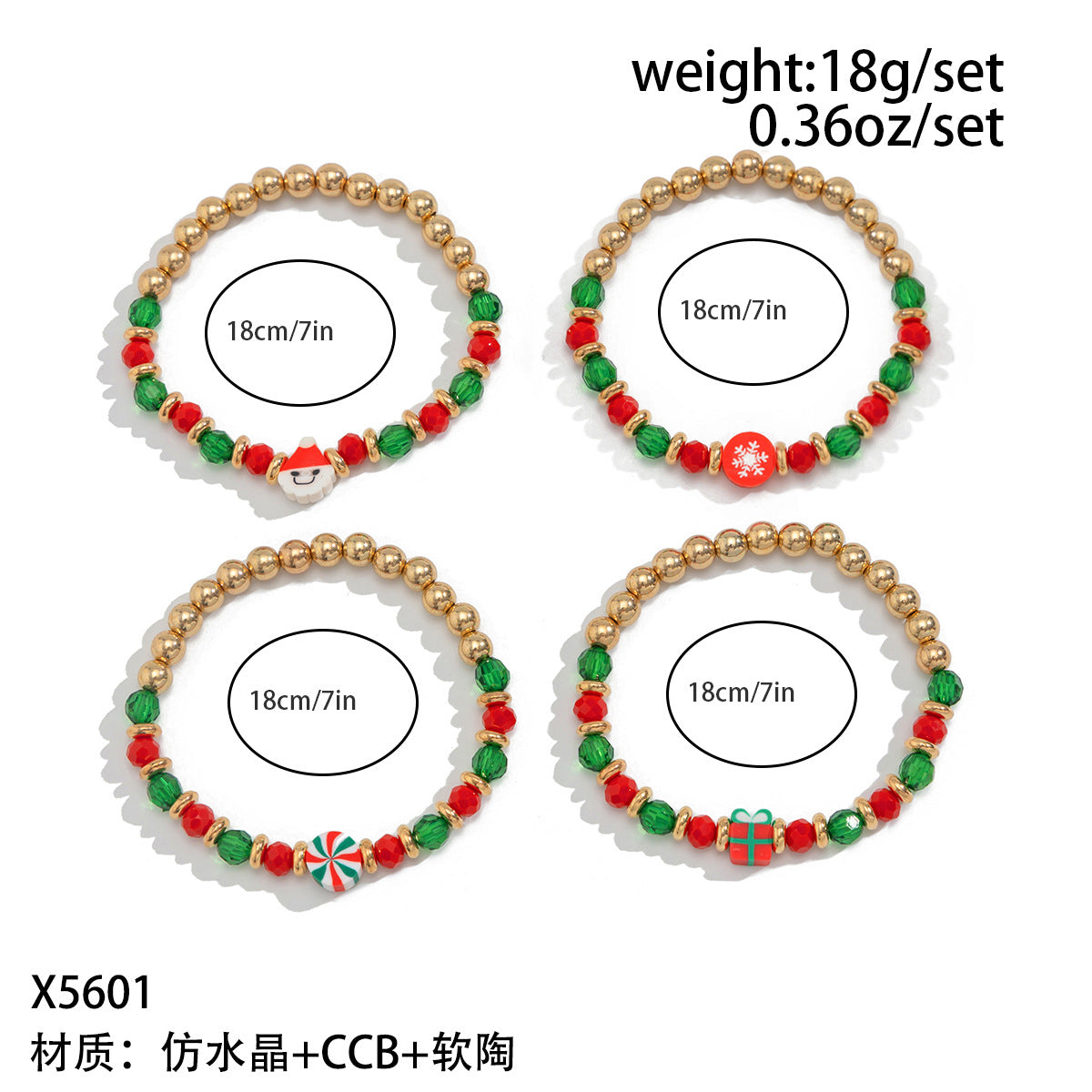 Conjunto de Pulseras de Arcilla Polimérica Hechas a Mano Estilo Dibujo Animado de Navidad con Cuentas de Letras de Muñeco de Nieve, Corazones, Estrellas y Formas Geométricas para Mujer