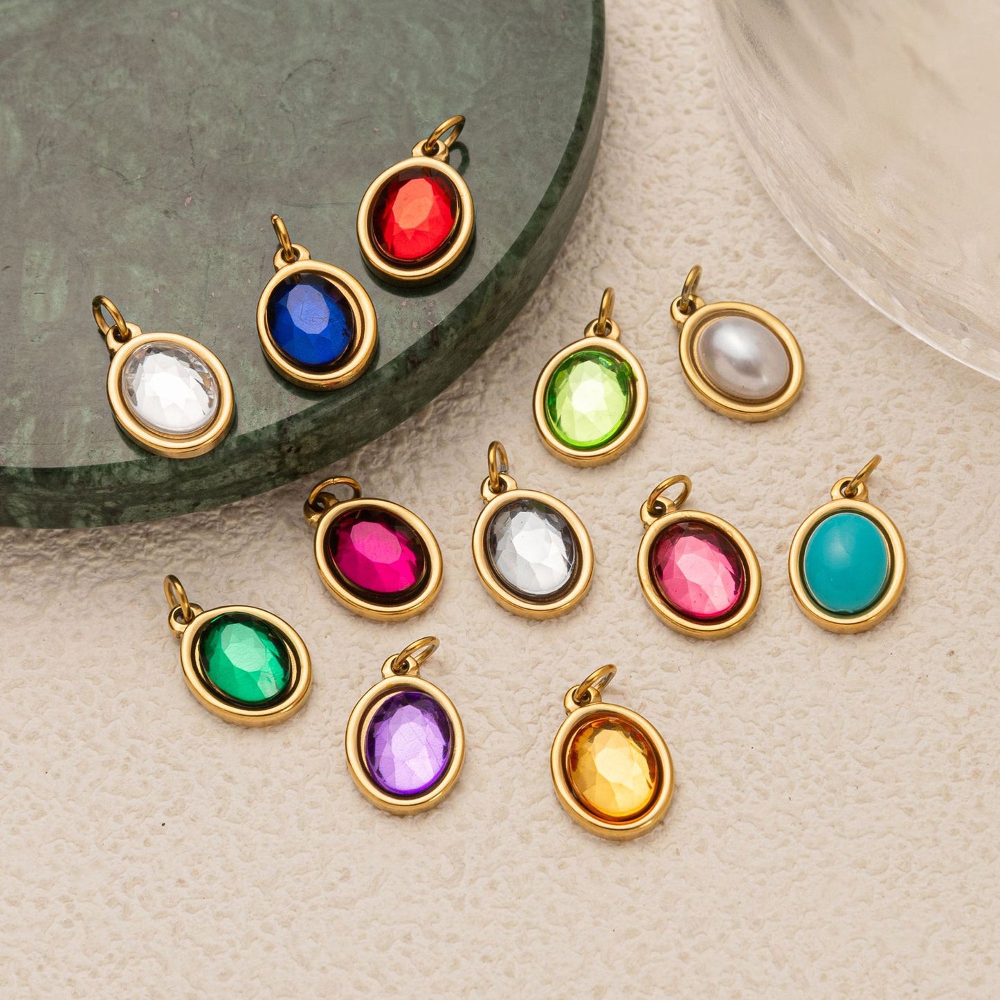 Vintage Geometric Stainless Steel 18K Gold Plated PVD DIY Charm Bar Necklace with 12 Birthstones