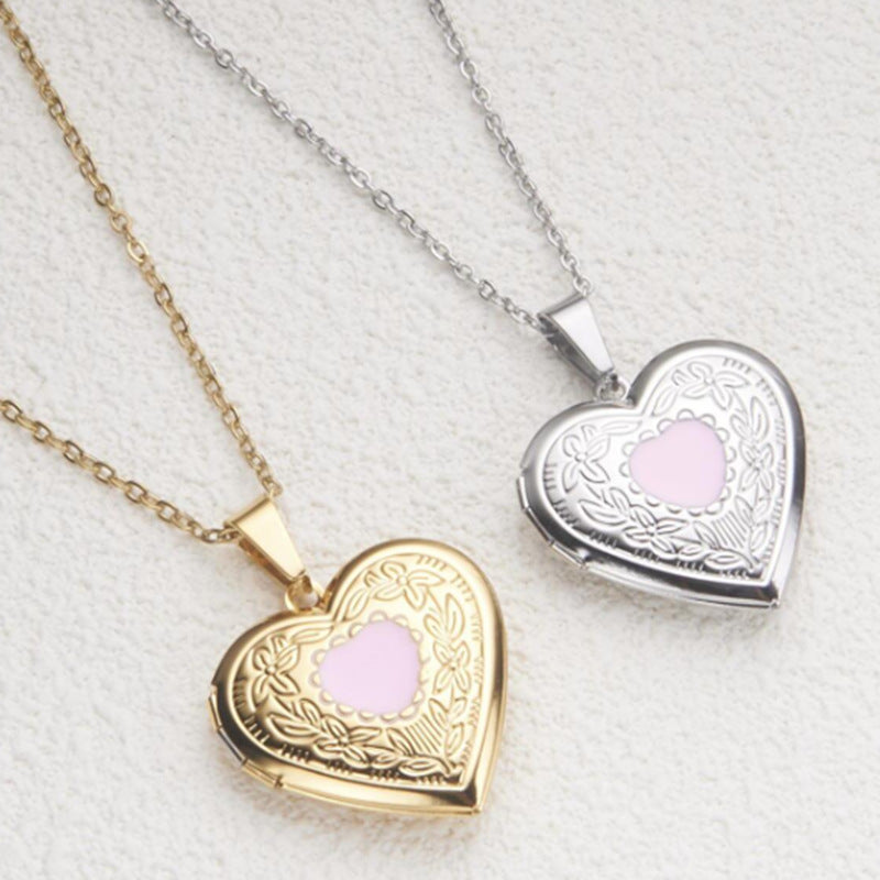 Sweet Minimalist Heart-Shaped Opening Photo Frame Necklace in Stainless Steel with Polished Finish for Women
