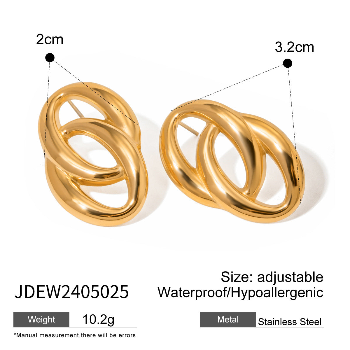 Minimalist 18K Gold Plated Geometric Double Round Hoop Earrings Stainless Steel