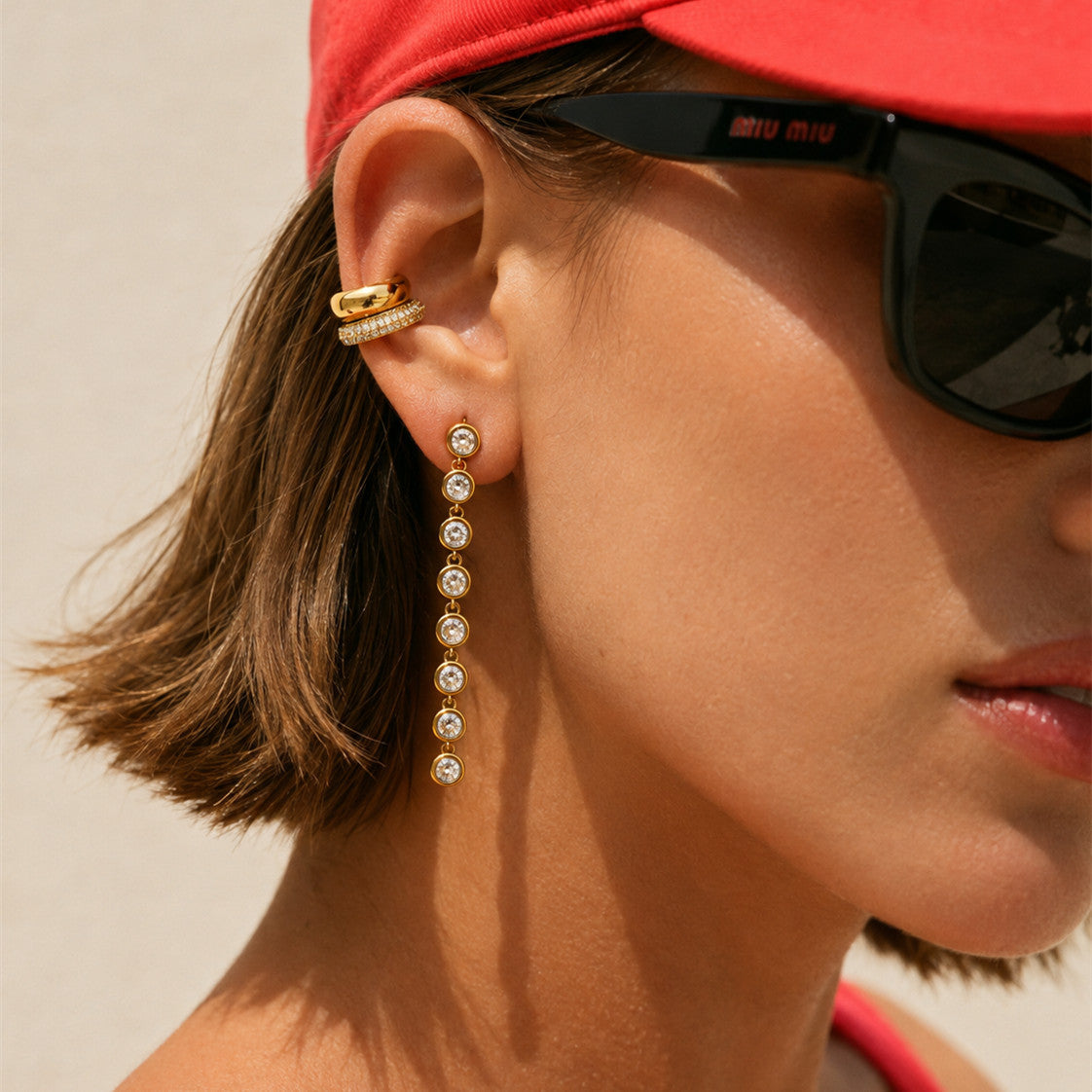 Luxury Geometric Stainless Steel Earrings with Micro Inlaid Cubic Zirconia C-Shape PVD Plated Studs for Women
