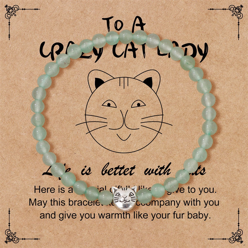 Amethyst Crystal Cat Bracelet for Women Handmade Elastic Bangle