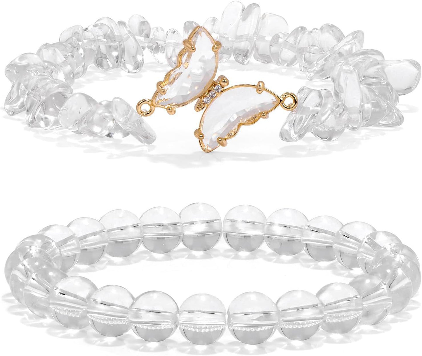 Minimalist Natural Crystal Butterfly Bracelet Set for Women