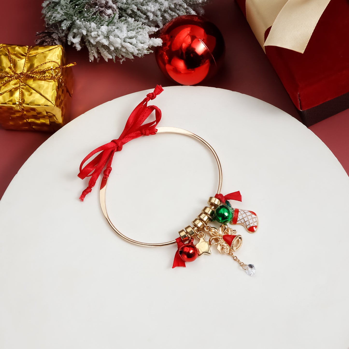 Cartoon Alloy Plated Bow Bracelet with Christmas Bell Charm