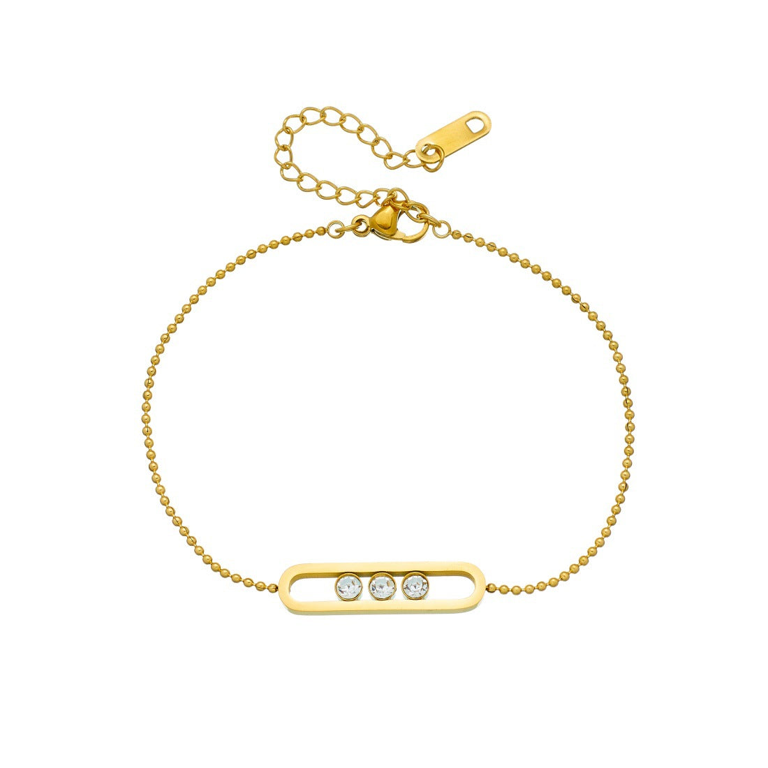 Minimalist Gold Plated Geometric Rhinestone Bar Stainless Steel Ball Chain Bracelet for Women