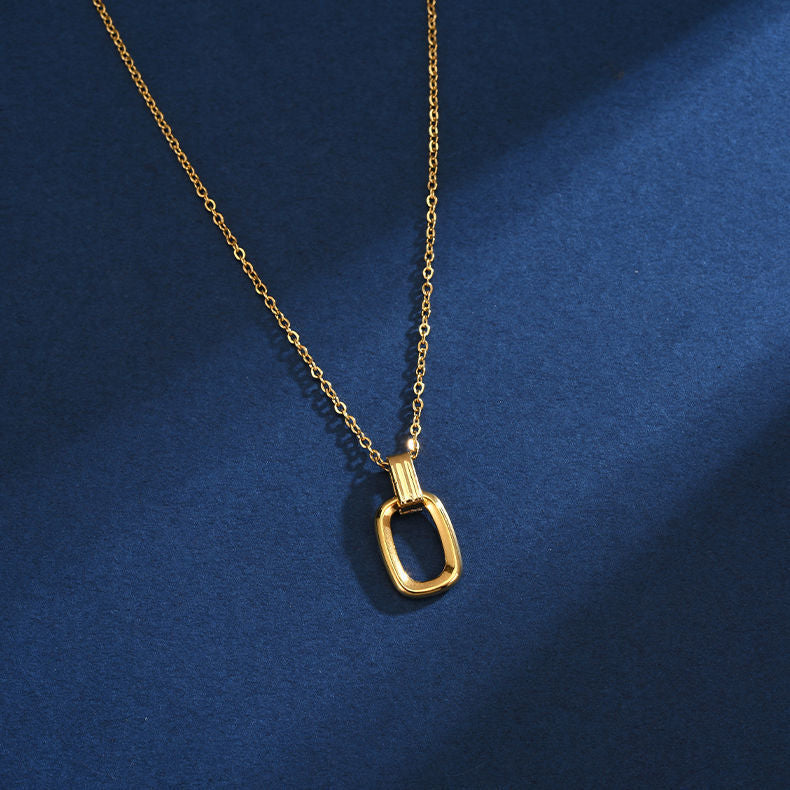Minimalist Geometric Double Ring Necklace for Women Titanium Steel Plated Clavicle Chain with Irregular Design