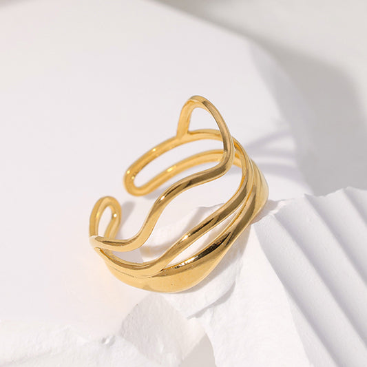 Anello Aperto Minimalista in Acciaio al Titanio Geometrico da Donna con Design a Linee Irregolari