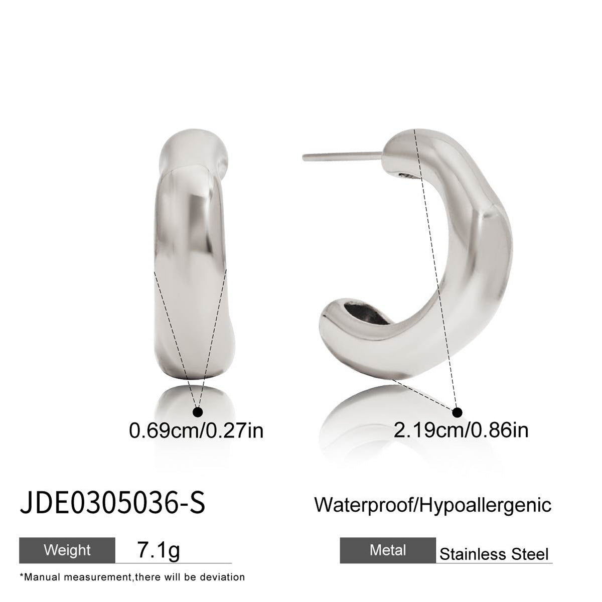 Orecchini da donna minimalisti geometrici a C in acciaio inossidabile con finitura galvanizzata