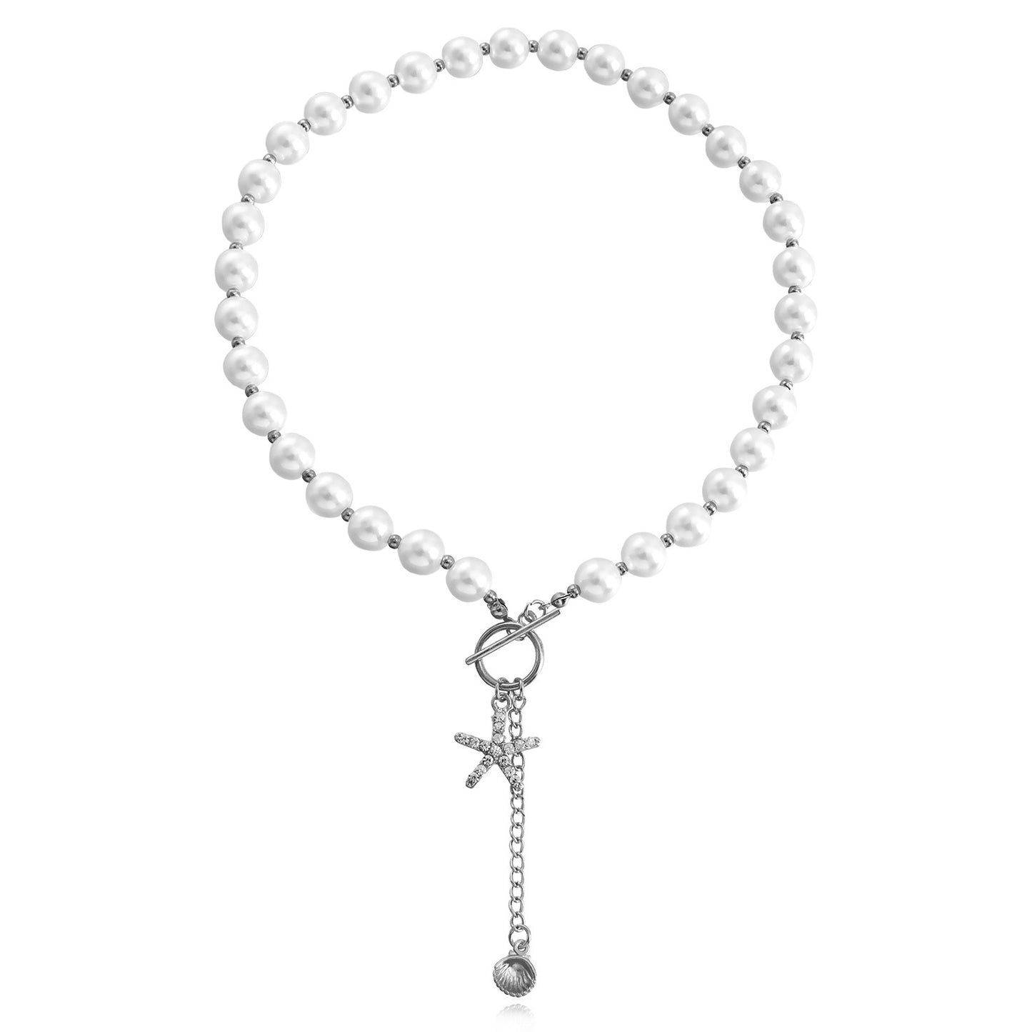 Punk Style Geometric Mother-of-Pearl Pendant Necklace for Women Alloy Chain with Plating Finish