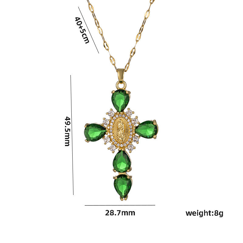 Chic Geometric Cross Pendant Necklace for Women Titanium Steel with Micro-Pave Zirconia Locket Chain