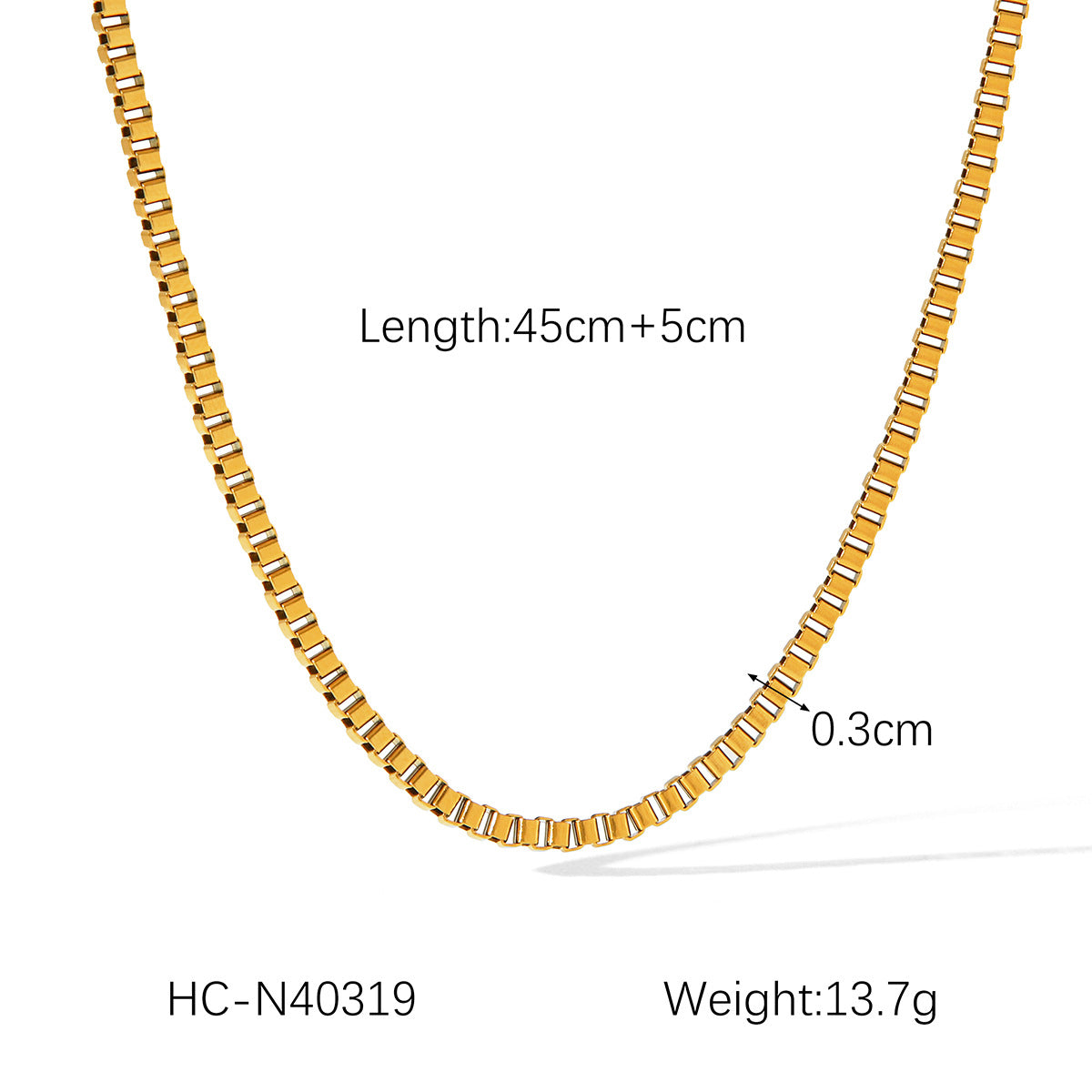 Minimalist Geometric Stainless Steel Gold-Plated Box Chain Necklace for Women, Hypoallergenic Titanium Steel Neck Chain, Fade-Resistant