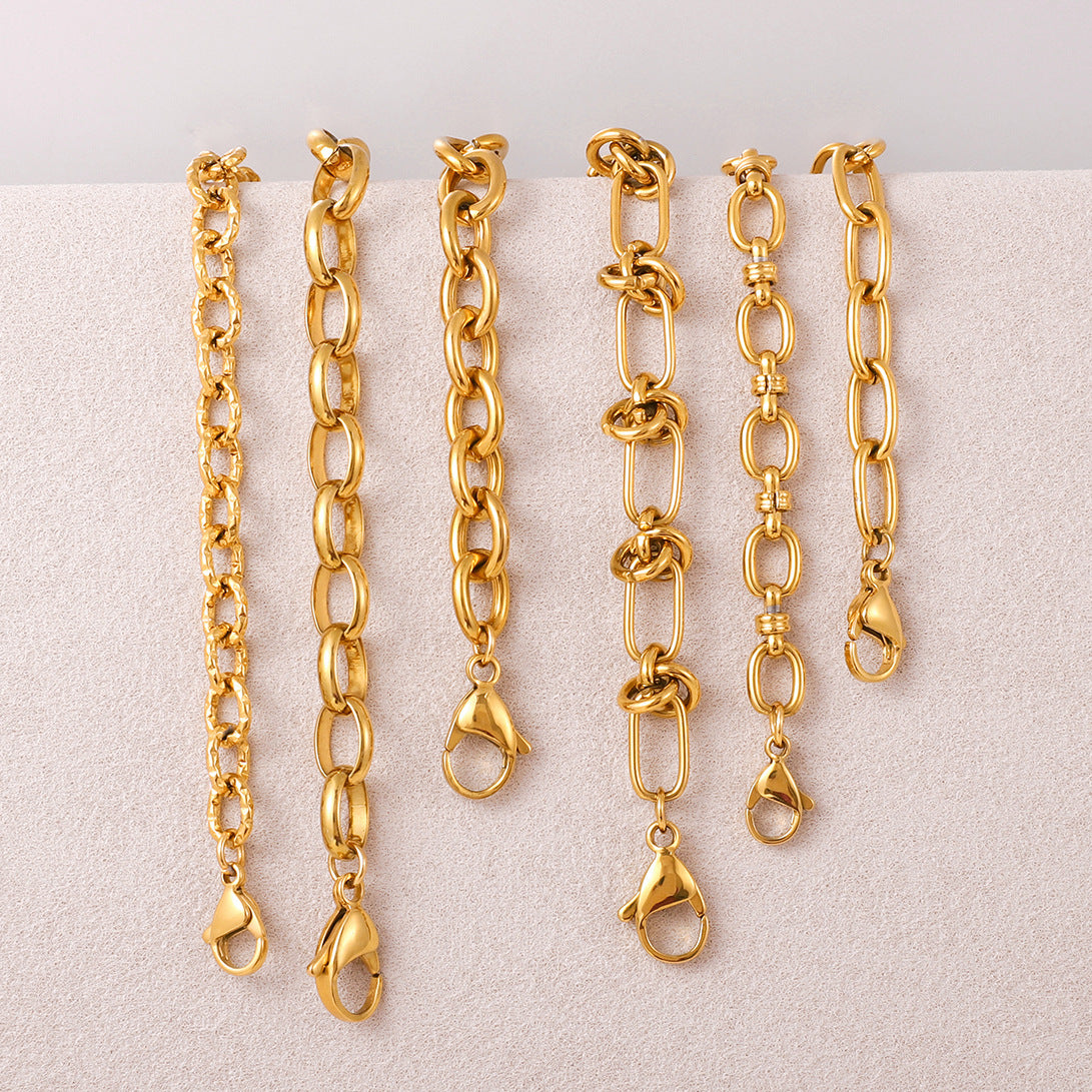 Classic Geometric 18K Gold Plated Stainless Steel Chain Bracelet for Women