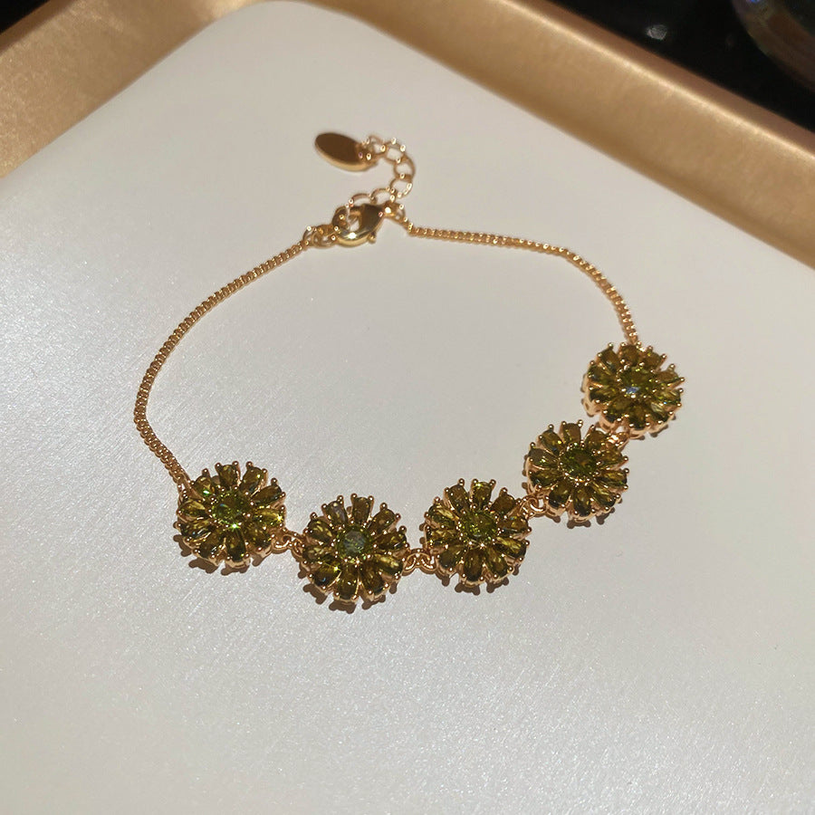 Luxury Vintage Geometric Floral Bracelet 18K Gold Plated Copper Rhinestone Inlay for Women