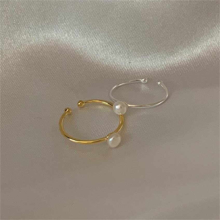 Minimalist Sweet 925 Sterling Silver Round Inlaid Pearl Ring for Women