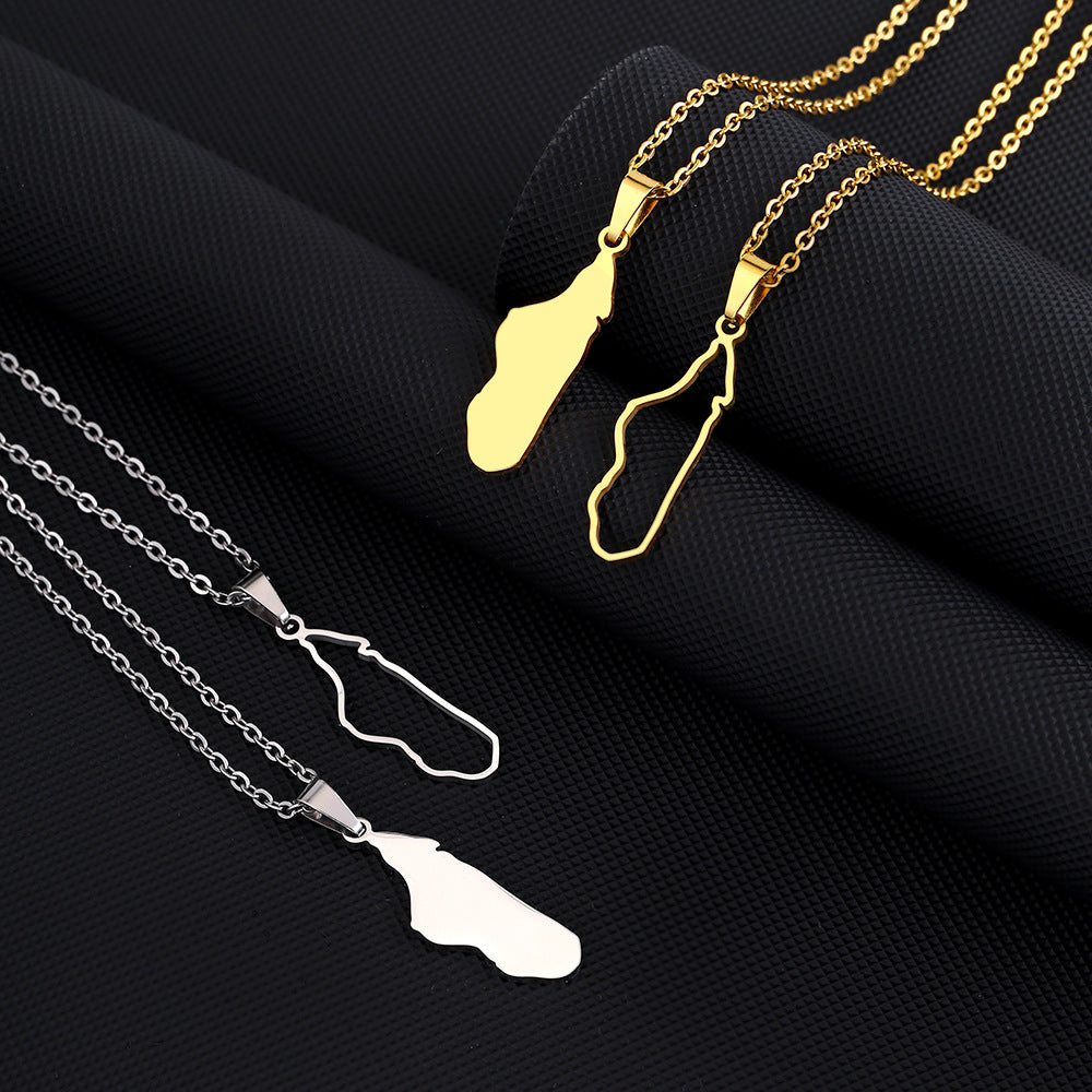 Ethnic Geometric Pendant Necklace in Stainless Steel with Titanium Steel Charm and Plated Finish on O-Chain