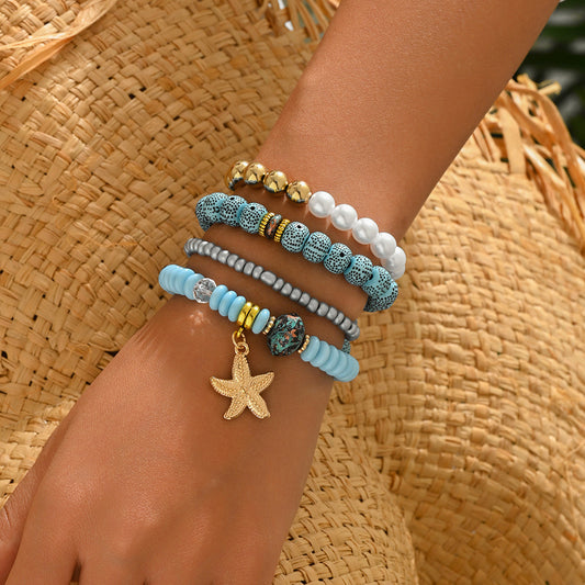 Bohemian Geometric Round Pearl Handmade Beading Bracelet Set for Women