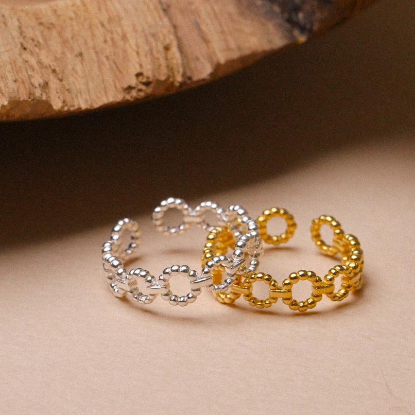 Dulce anillo de cuerda redondo geométrico de plata de ley 925 para mujer