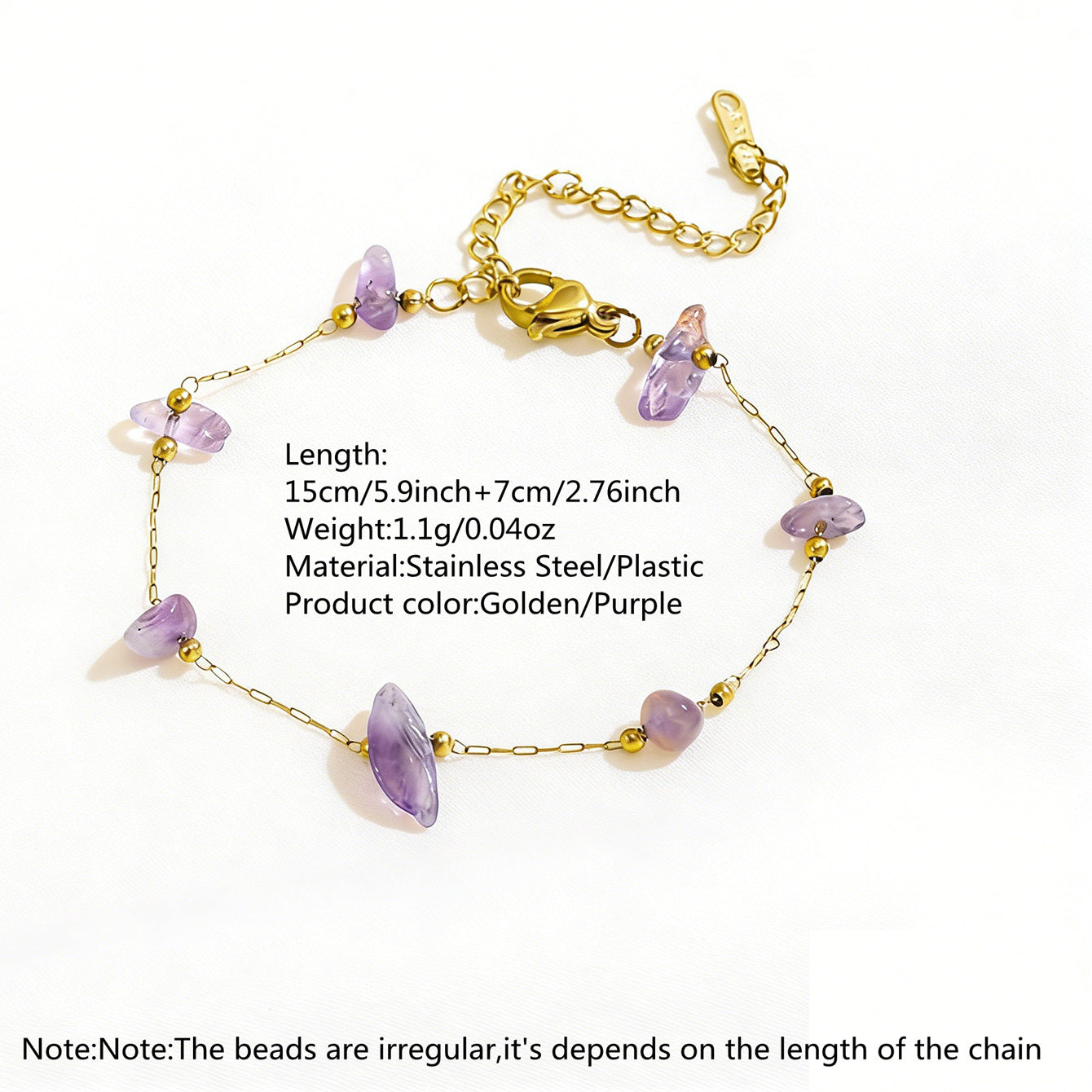 Sweet Elegant Geometric Titanium Steel Gold Plated Irregular Natural Stone Necklace and Bracelet Set for Women