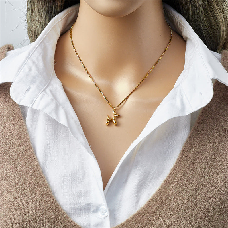 Minimalist Dog-Shaped Stainless Steel Pendant Necklace with Twisted Chain for Women