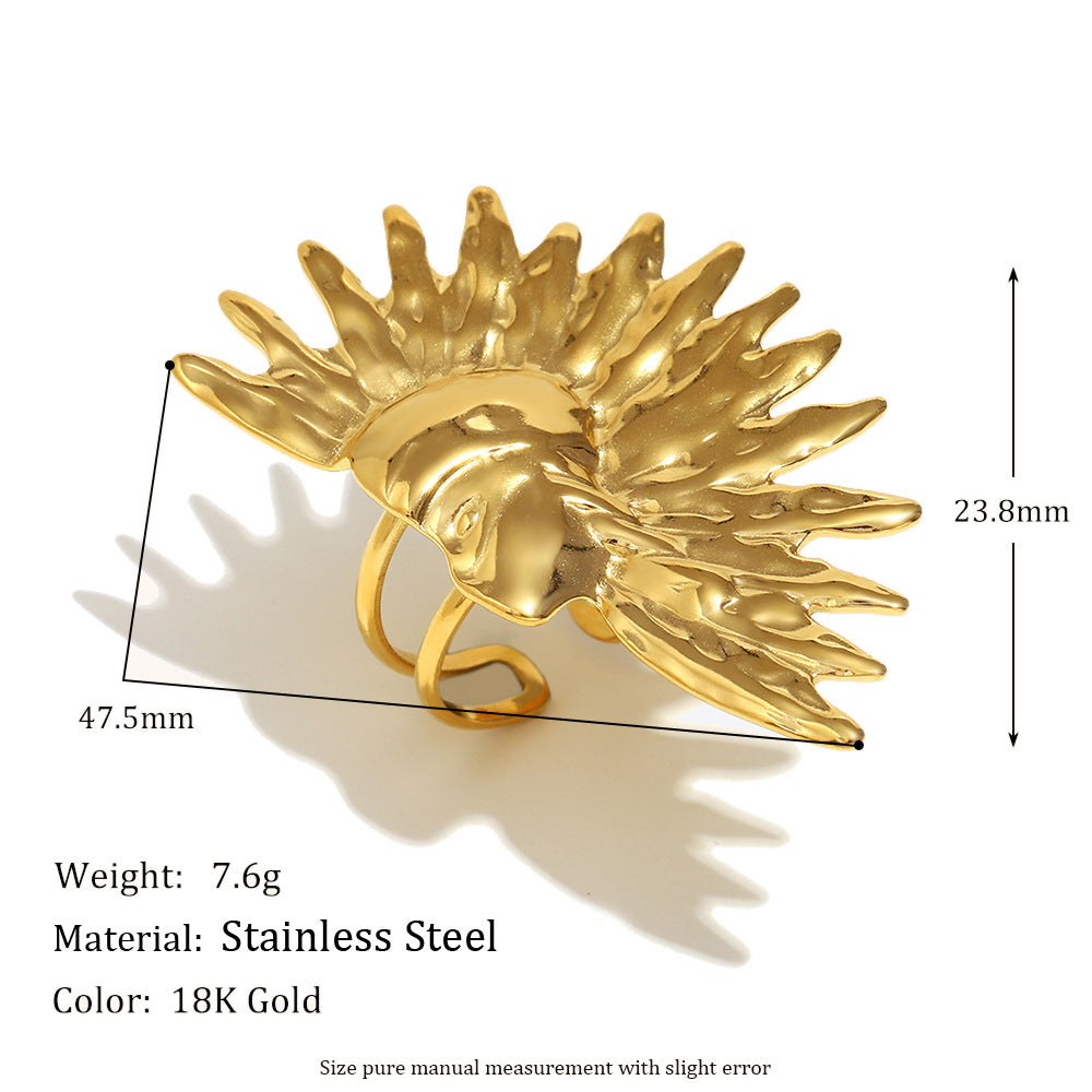 Anello da donna aperto, in acciaio inossidabile placcato oro 18 carati, modello Fashion Geometrico, con mezza luna