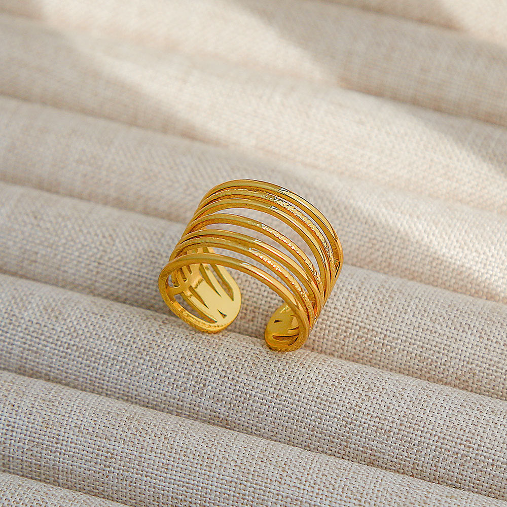 Anello regolabile in acciaio al titanio, stile hip hop geometrico, placcato per donna