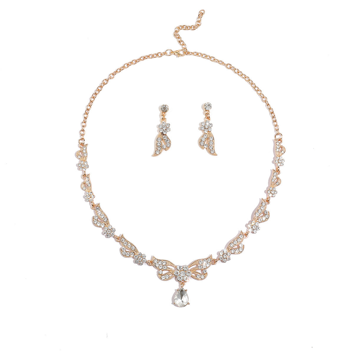 Elegant Bowknot Crystal-Embellished Alloy Necklace Set with Butterfly and Musical Note Motifs for Women