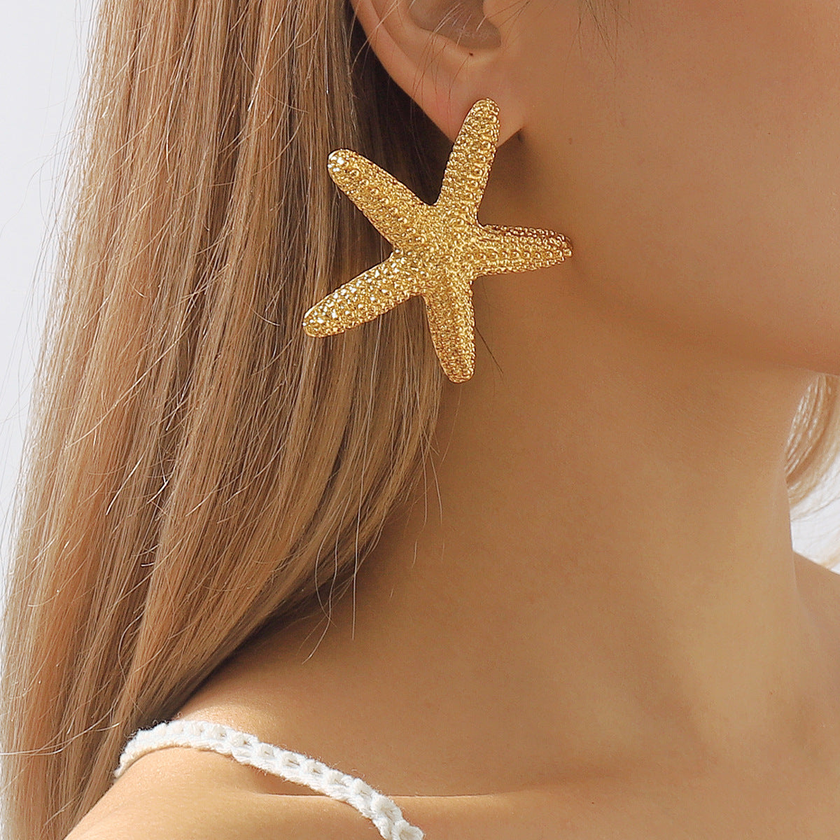 Pendientes de Aleación Minimalistas con Forma de Estrella con Acabado Chapado para Mujer, Aretes de Moda Geométricos Inspirados en el Océano