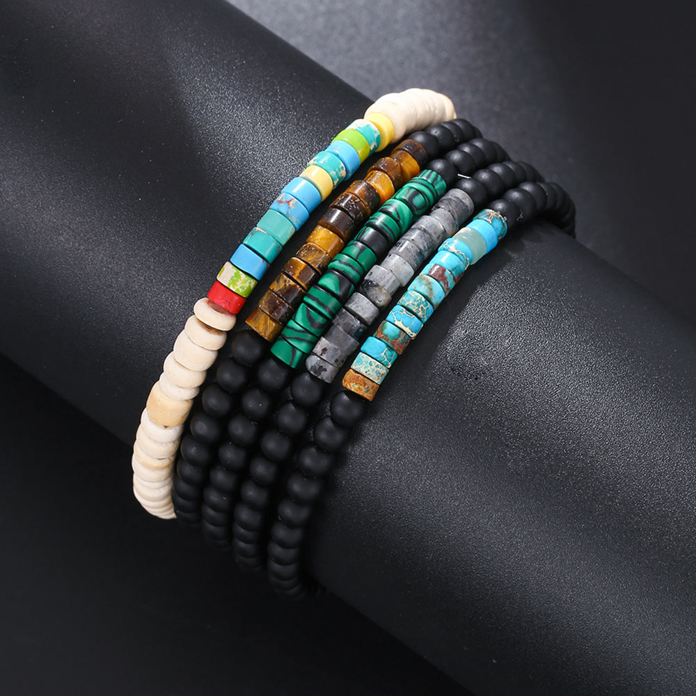 Round Turquoise and Agate Beaded Bracelet