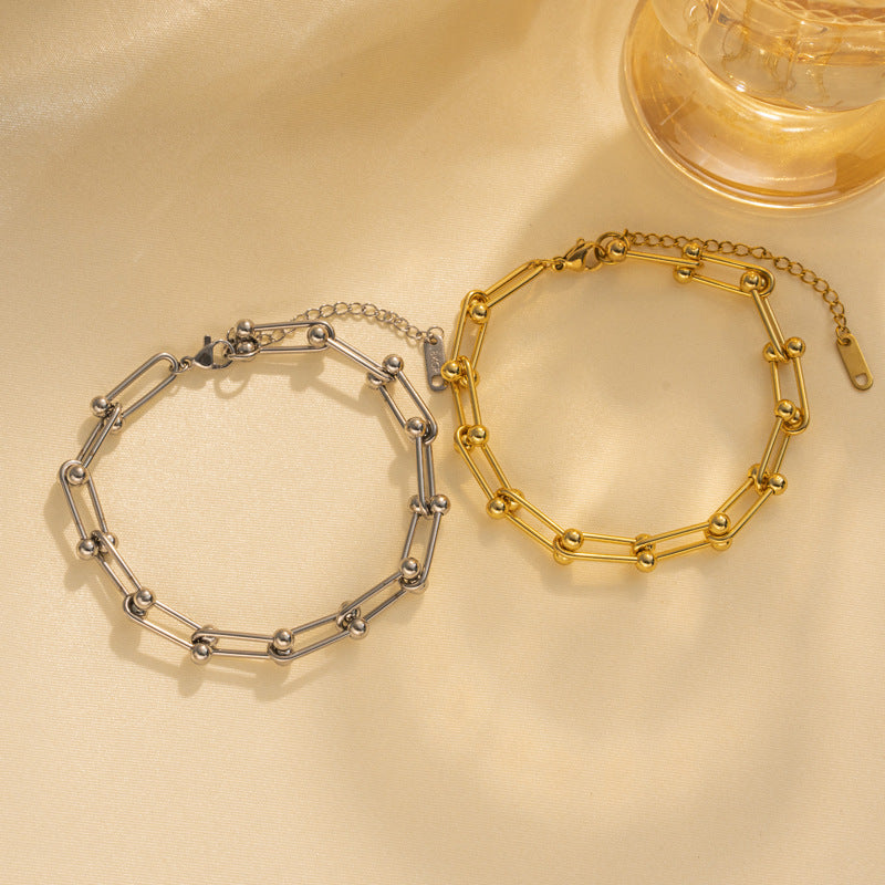 Bracciale a U Minimalista in Acciaio al Titanio con Finitura Placcata da Donna, Accessorio di Moda Ipoallergenico