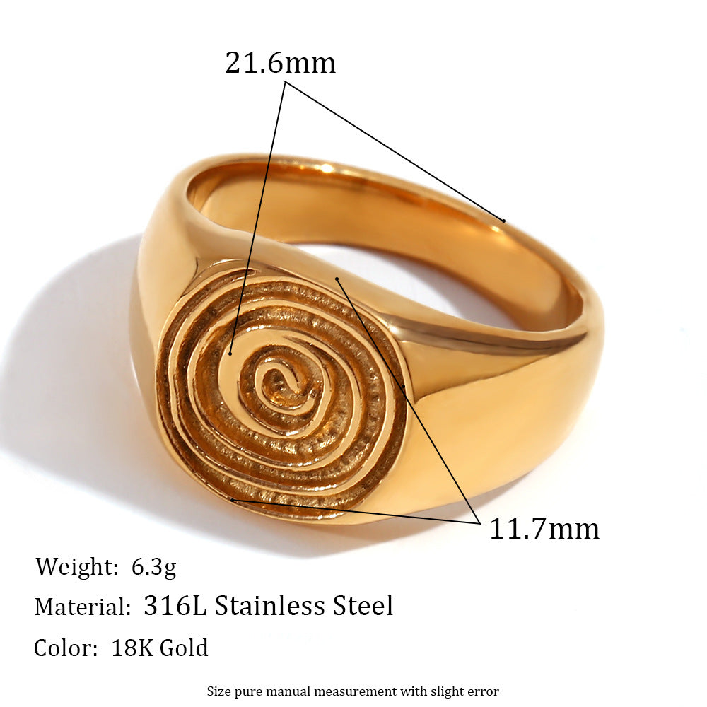 Anello Minimalista Geometrico da Donna in Acciaio Inossidabile con Placcatura in Oro 18K, Incisione Impronta Digitale e Anello di Crescita