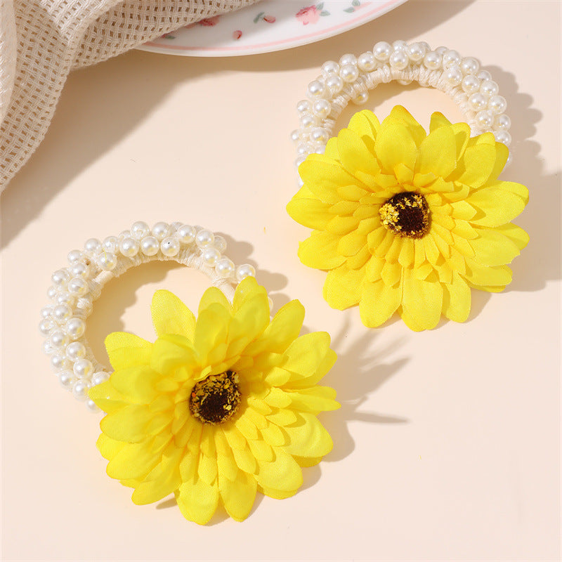 Bonita goma de pelo de Margarita y Perla para niños, accesorio de pelo de tela de la colección de primavera