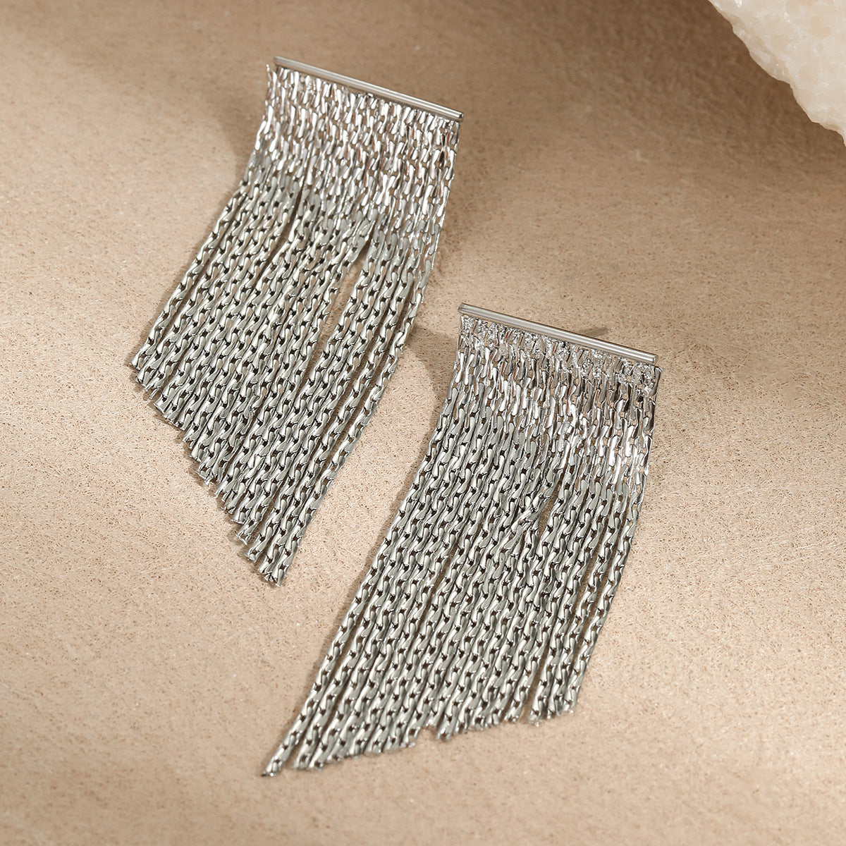 Geometric Tassel Chain Earrings in Stainless Steel with Plating Finish for Women