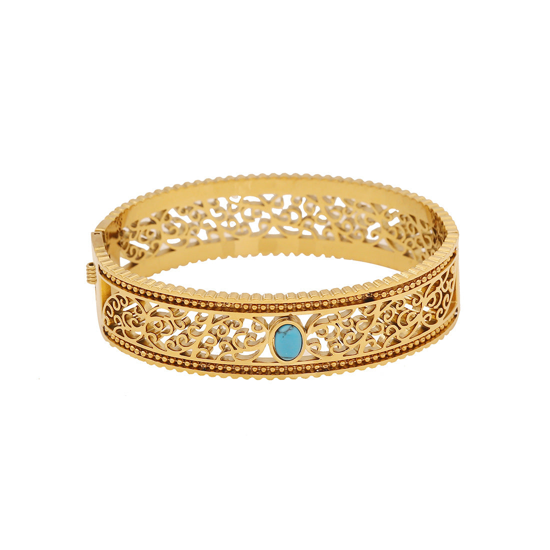Vintage Style Turquoise-Inspired Hollow Stainless Steel Bracelet with Plated Finish