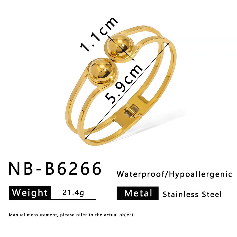 Vintage Geometric Stainless Steel Hollow Bracelet with Rhinestone Inlay and 18K Gold Plating