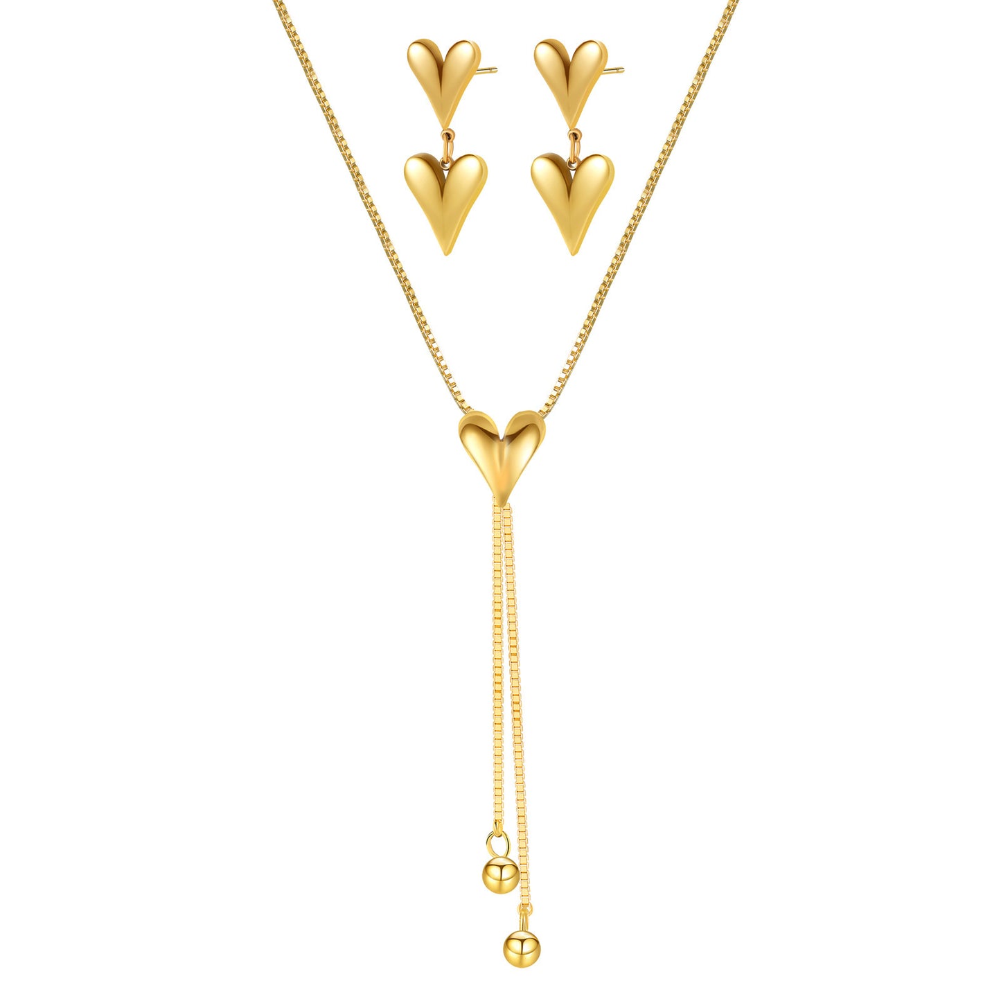 Elegante Conjunto de Collar y Pendientes de Acero Inoxidable con Baño de Oro de 18K con Colgante de Corazón y Lágrima para Mujer
