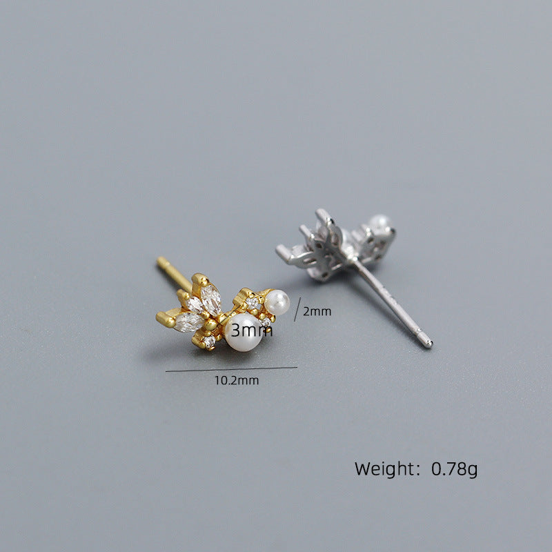 Sweet Elegant 925 Sterling Silver Geometric Round Oval Pearl Cubic Zirconia Stud Earrings for Women