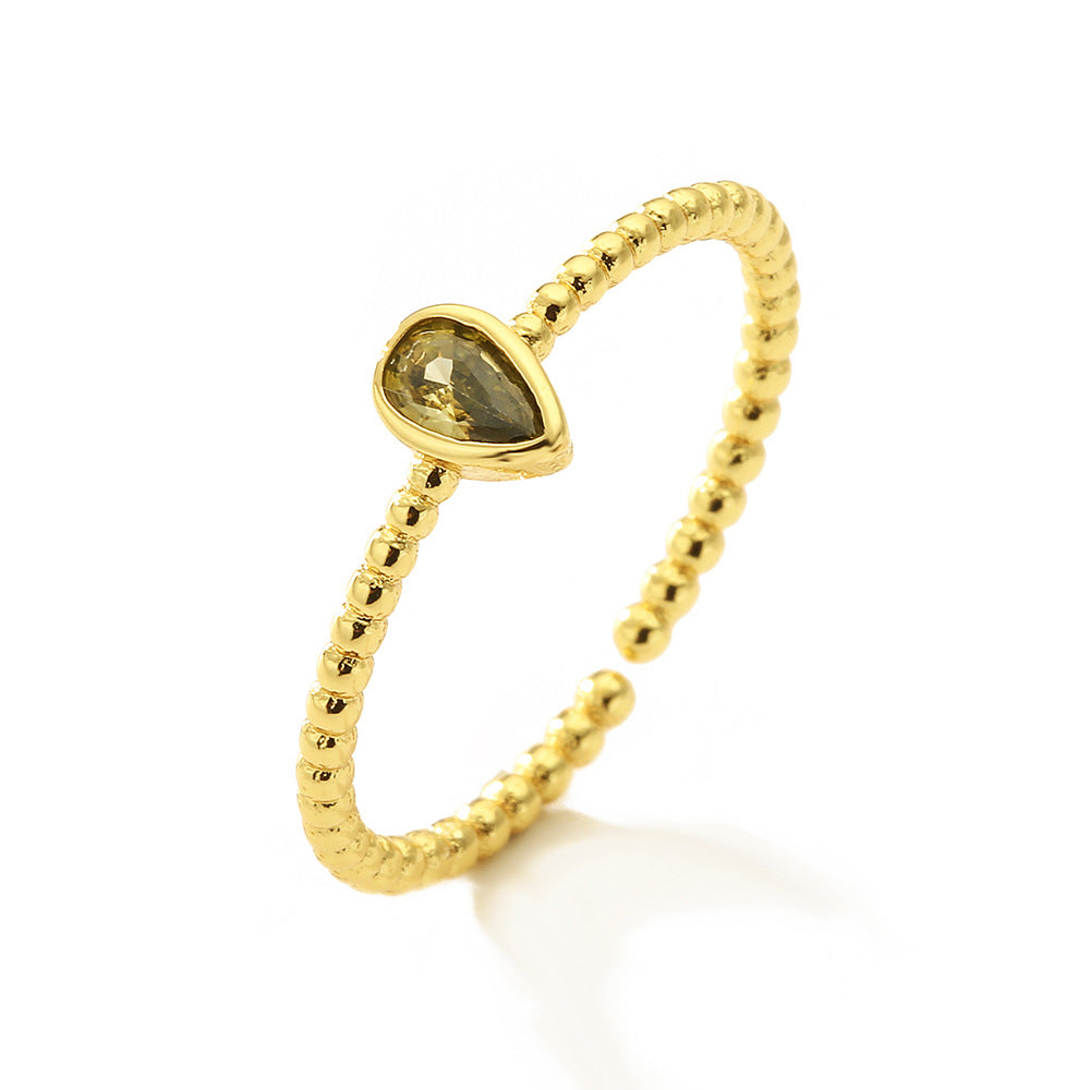 Anello geometrico minimalista in rame con placcatura in oro 18 carati e intarsio in zircone, fascia aperta regolabile da donna