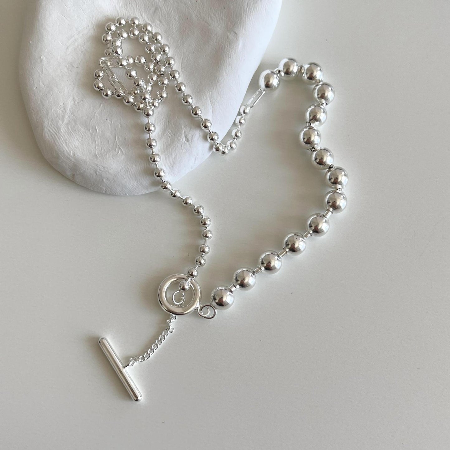 Minimalist 925 Sterling Silver Geometric Round Gold Plated Ball Chain Necklace