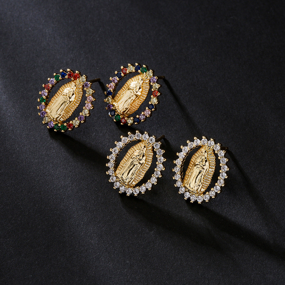 Geometric Fashion Ear Studs in Copper with 18K Gold Plating and Micro-Pave Zirconia