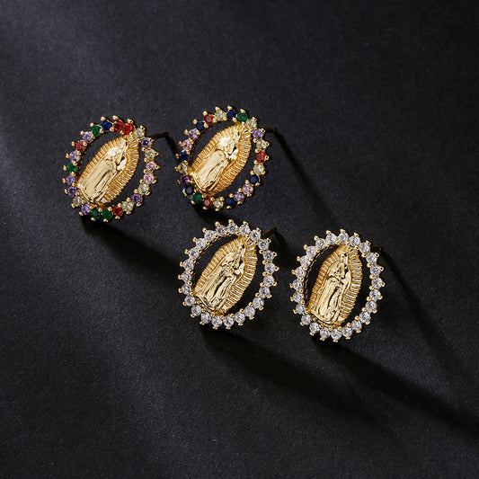 Geometric Fashion Ear Studs in Copper with 18K Gold Plating and Micro-Pave Zirconia