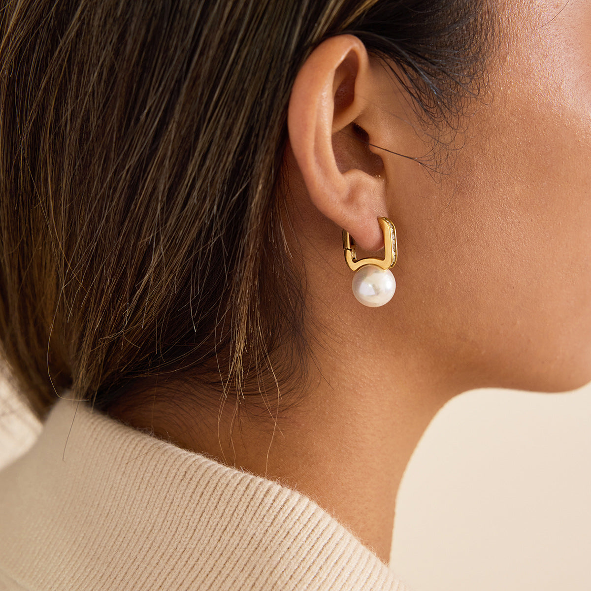 Geometric Stainless Steel Resin Pearl Earrings Plated
