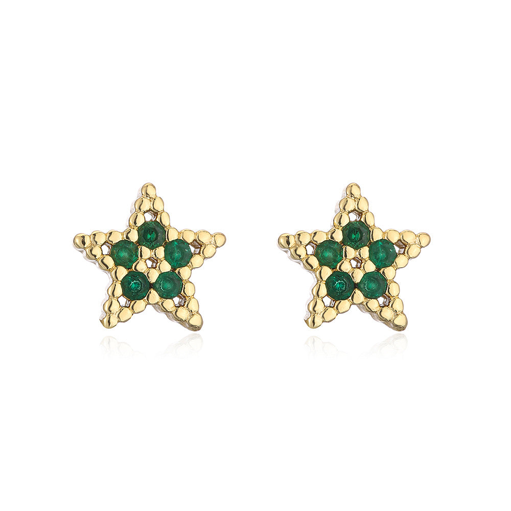 Orecchini a perno con stella geometrica, graziosi e freschi, da donna, in rame con placcatura in oro 18K e zirconia micro-incastonata