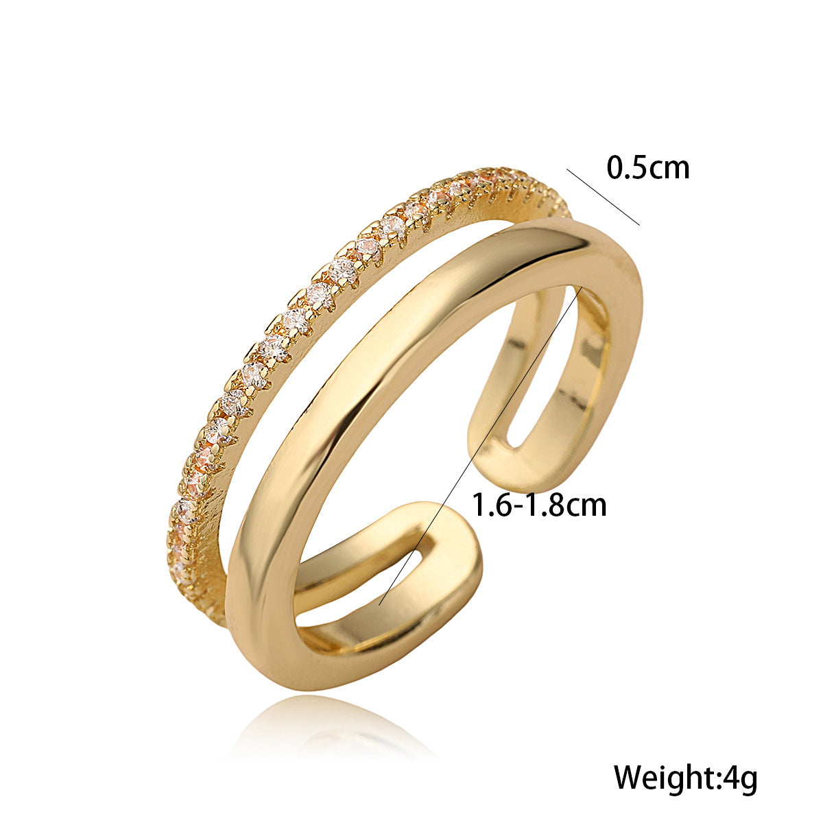 Anello geometrico minimalista in rame placcato oro 18 carati con zirconi micro-incastonati per donna