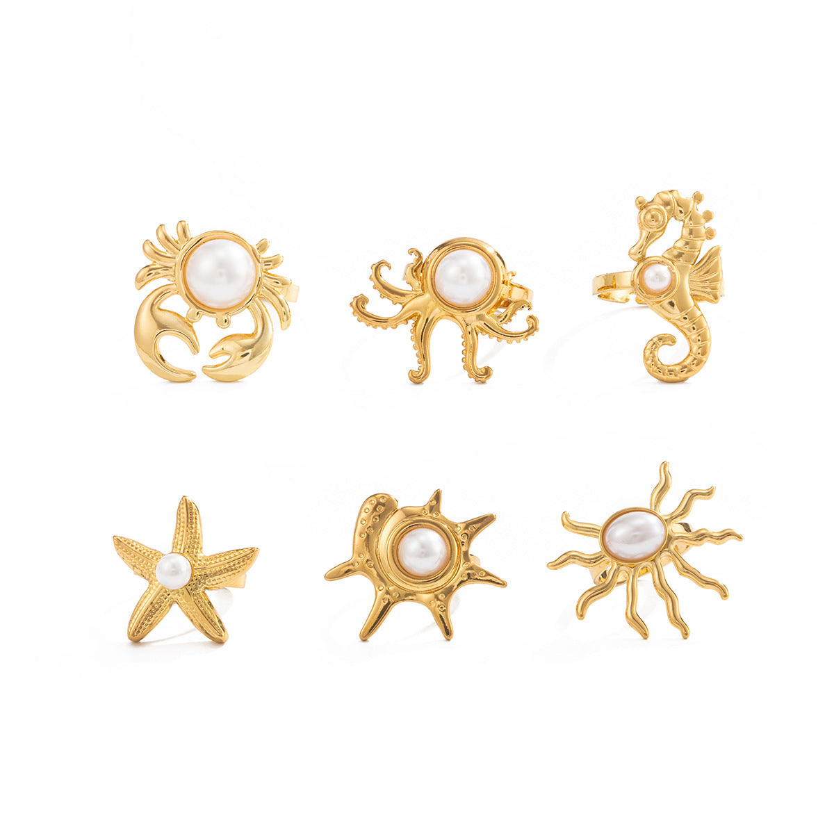 Casual PVD Stainless Steel Animal Shape Pearl Ring for Women